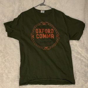 The Oxford Comma Preservation Society T-shirt, Olive Green, Large